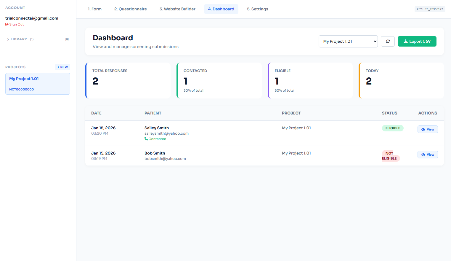 Coordinator dashboard view