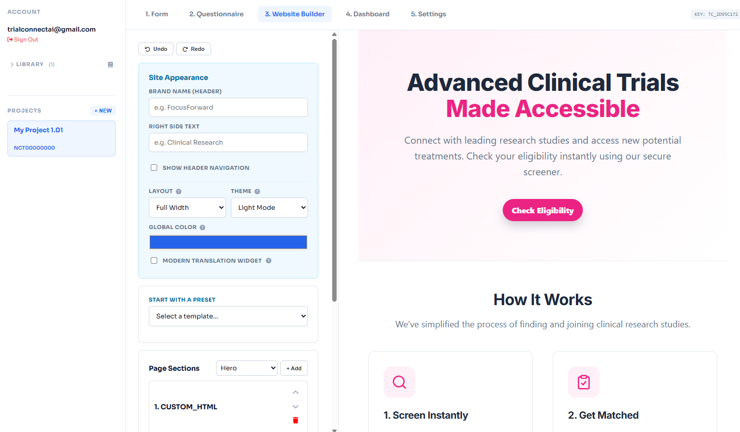 Study microsite using custom HTML blocks